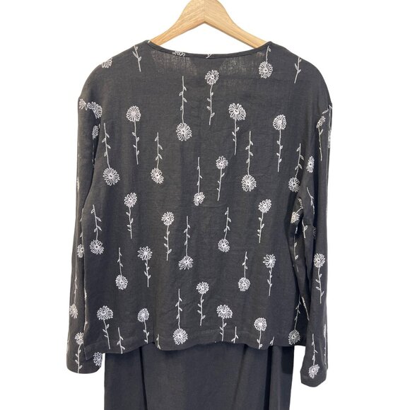 David Brooks Petites Vintage Black Linen Floral Embroidered Skirt Set Dress - Picture 5 of 11